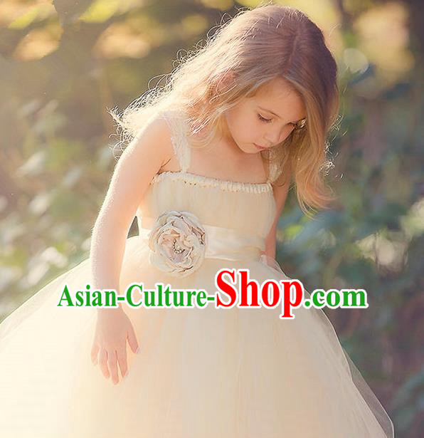 Top Grade Compere Professional Performance Catwalks Costume, Children Chorus Handmade Customize Champagne Bubble Full Dress Modern Dance Baby Princess Modern Fancywork Ball Gown Dress for Girls Kids