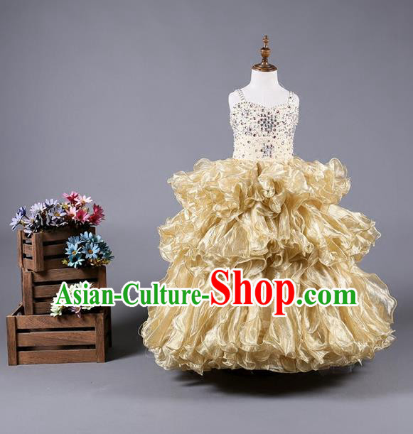 Top Grade Compere Professional Performance Catwalks Costume, Children Chorus Handmade Customize Flowers Full Dress Modern Dance Baby Princess Modern Fancywork Ball Gown Dress for Girls Kids