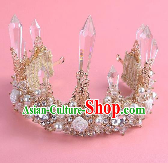 Top Grade Handmade Classical Hair Accessories, Children Baroque Style Pearl Crystal Princess Wedding Royal Crown Hair Jewellery Hair Clasp for Kids Girls