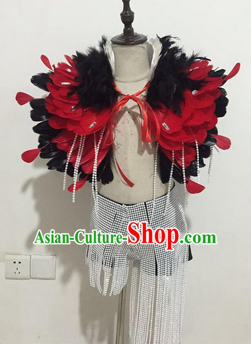 Top Grade Compere Professional Performance Catwalks Swimsuit Costume, Children Chorus Feather Formal Dress Modern Dance Modern Fancywork Clothing for Boys Kids