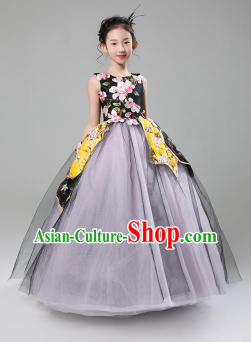 Top Grade Professional Compere Performance Catwalks Costume, Children Chorus Singing Group Bubble Full Dress Modern Dance Ball Gown Dress for Girls Kids