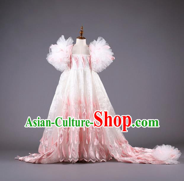 Top Grade Compere Professional Performance Catwalks Costume, Children Chorus Customize Champagne Wedding Bubble Full Dress Modern Dance Baby Princess Modern Fancywork Long Trailing Dress for Girls Kids