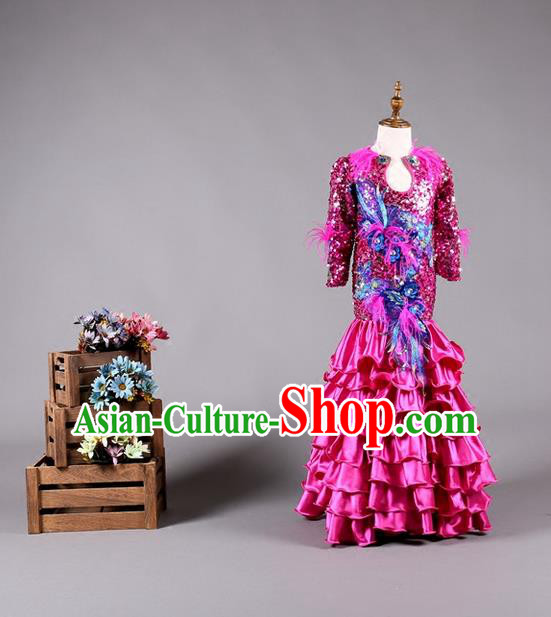 Top Grade Compere Professional Performance Catwalks Costume, Children Chorus Customize Fishtail Bubble Full Dress Modern Dance Baby Princess Modern Fancywork Long Ball Gown Mermaid Dress for Girls Kids