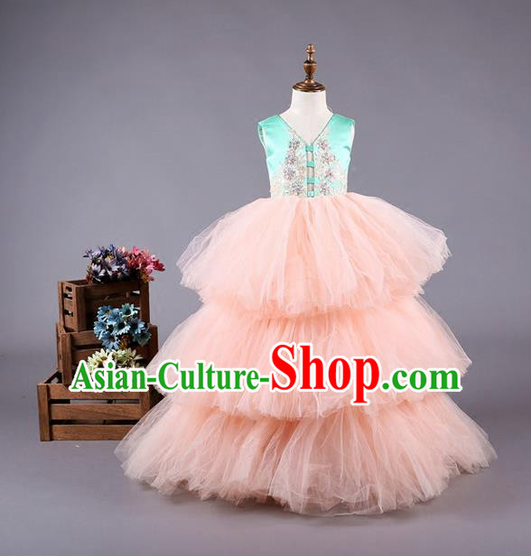 Top Grade Professional Compere Performance Catwalks Costume, Children Chorus Customize Bubble Full Dress Modern Dance Baby Princess Modern Fancywork Ball Gown Dress for Girls Kids