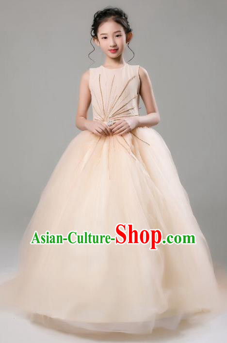 Top Grade Professional Compere Performance Catwalks Costume, Children Chorus Wedding Veil Full Dress Modern Dance Baby Princess Modern Fancywork Ball Gown Dress for Girls Kids