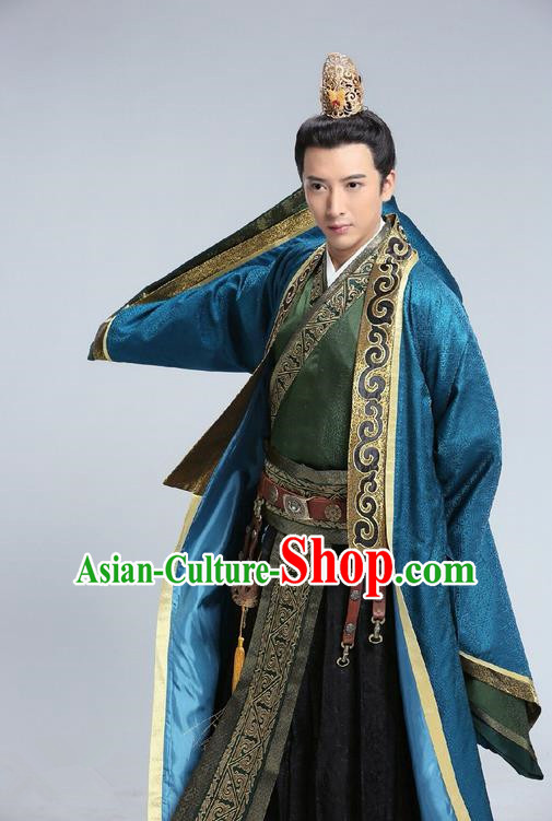 Traditional Chinese Ancient Prince Costume and Headwear Complete Set, Tokgo World China Northern and Southern Dynasties Nobility Childe Hanfu Clothing for Men