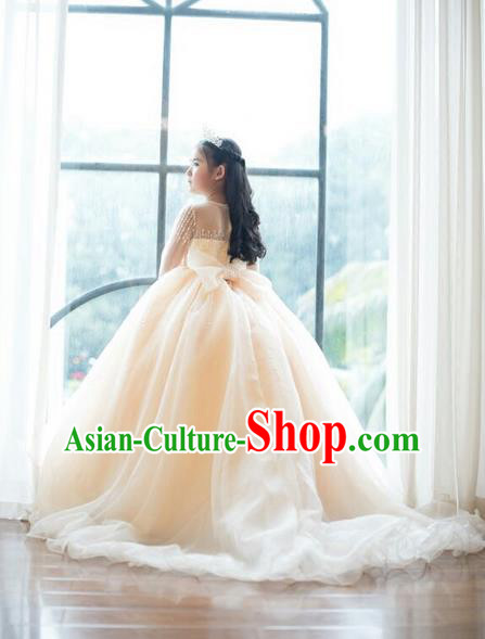 Top Grade Compere Professional Performance Catwalks Swimsuit Costume, Children Chorus Customize Wedding Veil Full Dress Modern Dance Baby Princess Modern Fancywork Long Trailing Clothing for Girls Kids