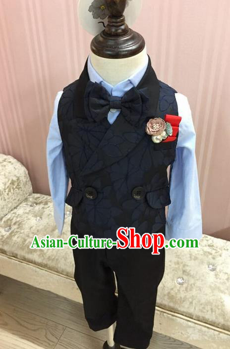 Top Grade Compere Professional Performance Catwalks Blazer Costume Complete Set, Children Chorus Customize Black Tuxedo Suits Modern Dance Modern Fancywork Little Gentleman Clothing for Boys Kids