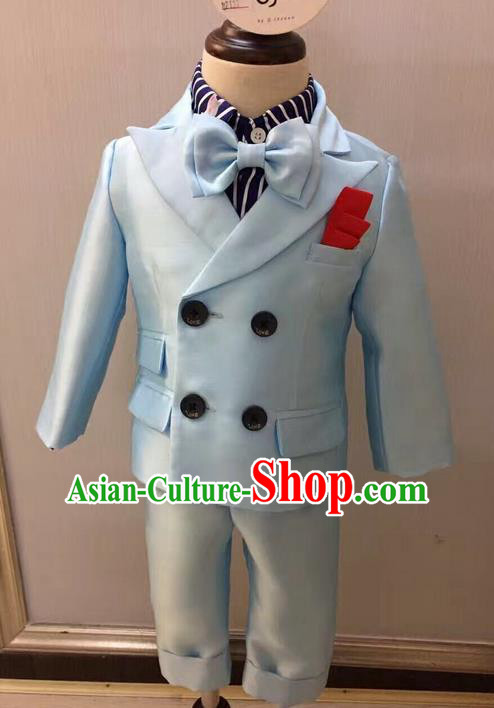 Top Grade Compere Professional Performance Catwalks Blazer Costume Complete Set, Children Chorus Customize Grey Tuxedo Suits Modern Dance Modern Fancywork Little Gentleman Clothing for Boys Kids