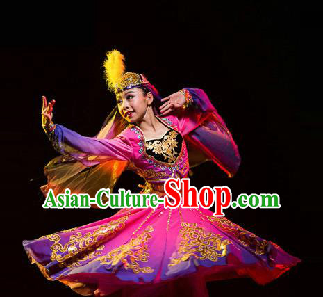 Traditional Chinese Uyghur Nationality Dancing Costume, Folk Dance Ethnic Costume, Chinese Minority Nationality Uigurian Dance Costume for Women