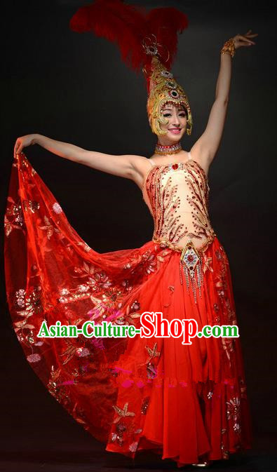Traditional Chinese Classical Dance Yangge Fan Dancing Costume, Folk Dance Drum Dance Uniform Yangko Dress Clothing Complete Set for Women