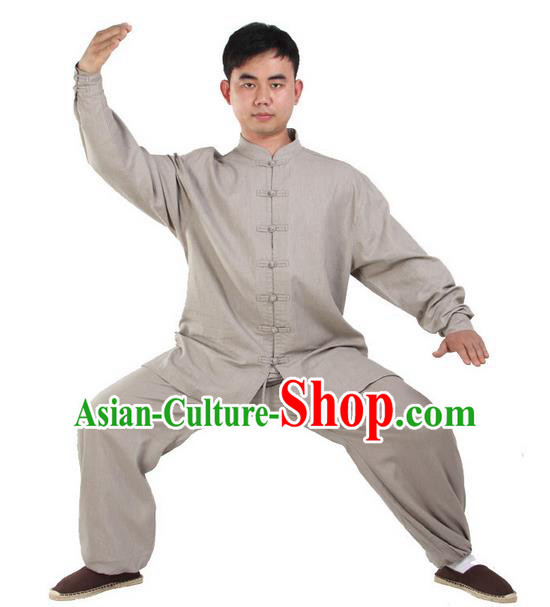 Top Kung Fu Costume Martial Arts Grey Suits Pulian Clothing, Training Costume Tai Ji Uniforms Gongfu Shaolin Wushu Tai Chi Clothing for Men