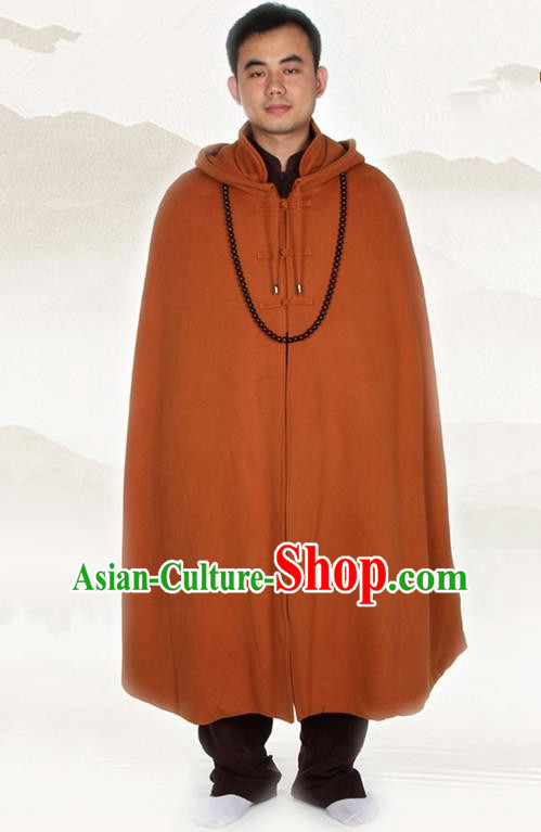 Top Kung Fu Costume Martial Arts Coffee Cloak Pulian Clothing, Tai Ji Mantle Gongfu Shaolin Wushu Tai Chi Meditation Cape for Men