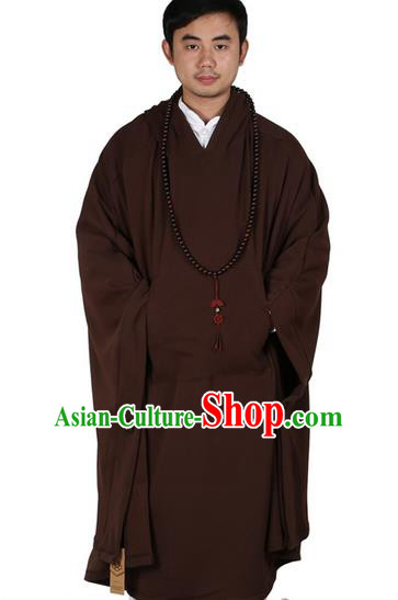 Top Kung Fu Costume Martial Arts Coffee Cloak Pulian Zen Clothing, Tai Ji Mantle Gongfu Shaolin Wushu Tai Chi Meditation Hooded Cape for Men