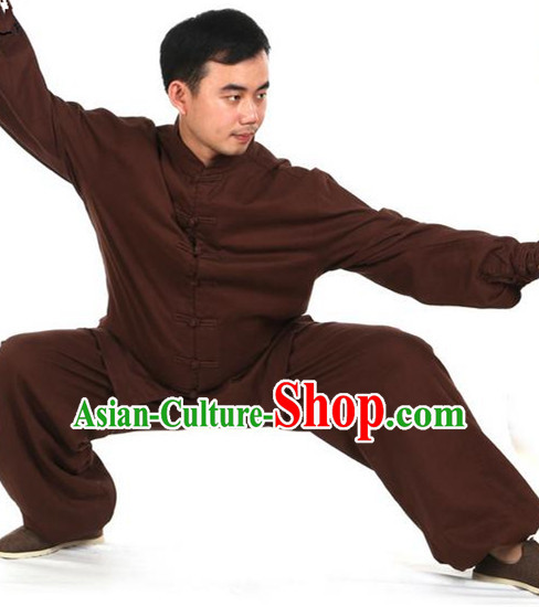 Top Kung Fu Costume Martial Arts Coffee Suits, Training Costume Tai Ji Uniforms Gongfu Pulian Clothing Shaolin Wushu Tai Chi Clothing for Men