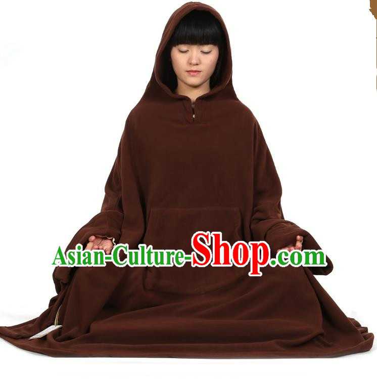 Top Kung Fu Costume Martial Arts Brownness Cloak Pulian Clothing, Tai Ji Mantle Gongfu Shaolin Wushu Tai Chi Meditation Cape for Women