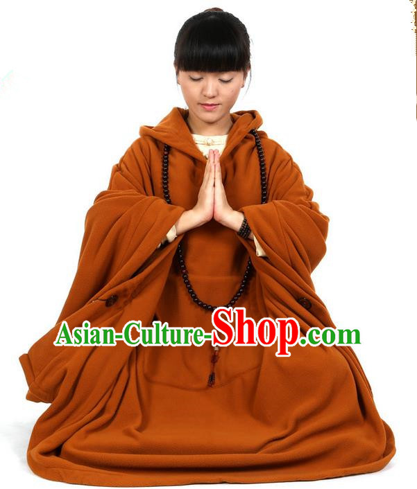 Top Kung Fu Costume Martial Arts Coffee Yellow Cloak Pulian Clothing, Tai Ji Mantle Gongfu Shaolin Wushu Tai Chi Meditation Cape for Women