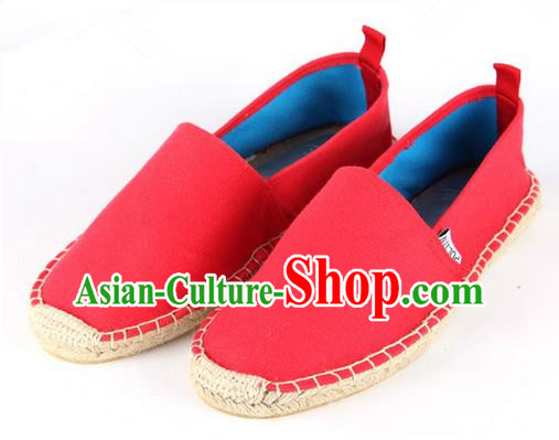 Top Grade Kung Fu Martial Arts Shoes Pulian Shoes, Chinese Traditional Tai Chi Linen Red Shoes Monk Straw Cloth Shoes for Women for Men