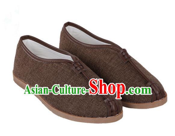 Top Grade Kung Fu Martial Arts Shoes Pulian Shoes, Chinese Traditional Tai Chi Linen Shoes Cloth Zen Brown Shoes for Women for Men