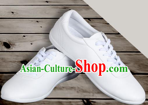 Top Grade Kung Fu Martial Arts Shoes Pulian Shoes, Chinese Traditional Tai Chi Imitation Leather White Shoes for Women for Men