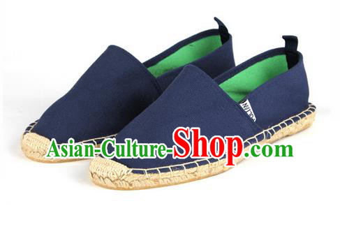 Top Grade Kung Fu Martial Arts Shoes Pulian Shoes, Chinese Traditional Tai Chi Linen Blue Shoes Monk Straw Cloth Shoes for Women for Men