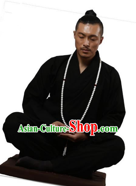 Traditional Chinese Kung Fu Costume Martial Arts Black Linen Suits Pulian Clothing, Training Costume Tai Ji Meditation Uniforms Gongfu Wushu Tai Chi Clothing for Men