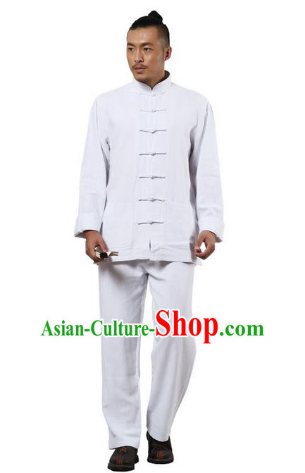 Traditional Chinese Kung Fu Costume Martial Arts White Ramine Suits Pulian Meditation Clothing, Tai Ji Uniforms Wushu Tai Chi Zen Clothing for Women for Men