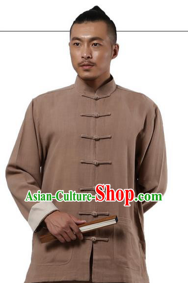 Traditional Chinese Kung Fu Costume Martial Arts Khaki Ramine Suits Pulian Meditation Clothing, Tai Ji Uniforms Wushu Tai Chi Zen Clothing for Women for Men