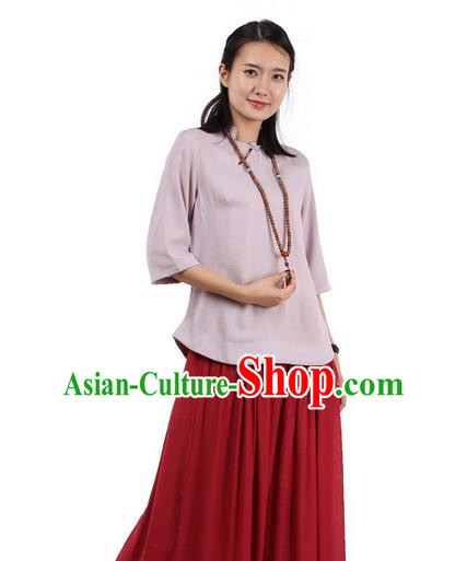 Top Chinese Traditional Costume Tang Suit Grey Blouse, Pulian Zen Clothing China Cheongsam Upper Outer Garment Shirts for Women
