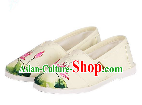 Top Chinese Traditional Linen Shoes, Pulian Shoes China Painting Lotus Cloth Shoe for Women