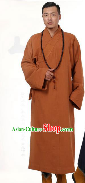 Traditional Chinese Kung Fu Costume Martial Arts Monk Robes Pulian Meditation Clothing, China Tang Suit Shaolin Wushu Khaki Frock for Men