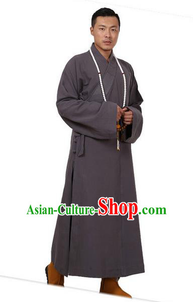 Traditional Chinese Kung Fu Costume Martial Arts Monk Robes Pulian Meditation Clothing, China Tang Suit Shaolin Wushu Grey Frock for Men