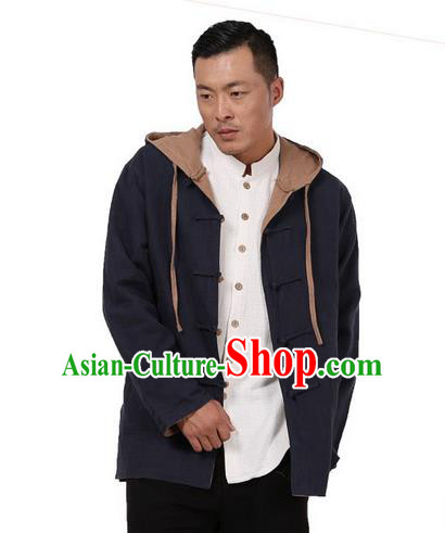 Traditional Chinese Kung Fu Costume Martial Arts Reversible Coats Pulian Meditation Clothing, China Tang Suit Overcoat Tai Chi Hooded Khaki Jacket for Men