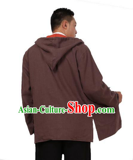 Traditional Chinese Kung Fu Costume Martial Arts Reversible Coats Pulian Meditation Clothing, China Tang Suit Overcoat Tai Chi Hooded Coffee Jacket for Men