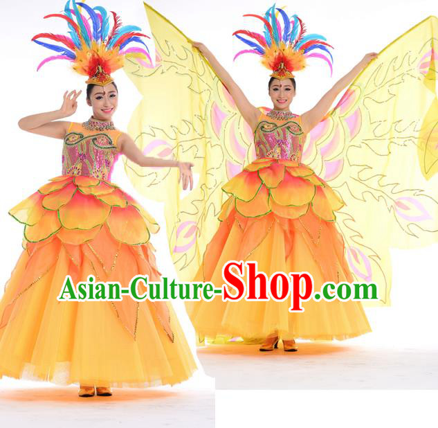 Top Chinese Classic Stage Performance Chorus Singing Group Costumes, Opening Dance Folk Dance Big Swing Dress for Women