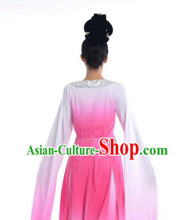 Traditional Chinese Classical Dance Flying Dance Costume, Folk Dance Drum Dance Uniform Yangko Pink Dress for Women