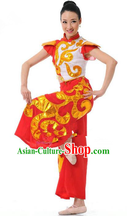 Traditional Chinese Classical Dance Yangge Fan Dancing Costume, Folk Dance Drum Dance Uniform Yangko Red Costume for Women