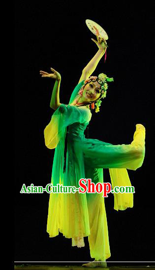 Traditional Chinese Classical Dance Yangge Fan Dance Costume, Folk Dance Drum Dance Uniform Yangko Green Dress for Women