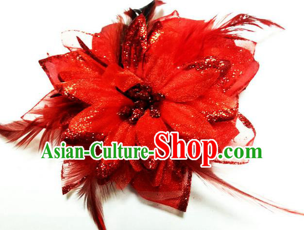 Traditional Chinese Folk Dance Headwear Yangko Hair Accessories, Chinese Classical Dance Red Peony Flower Headpiece Hair Pin for Women