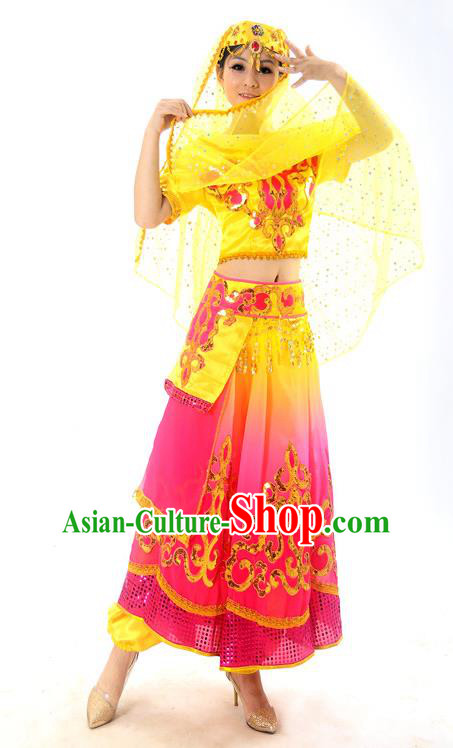 Traditional Indian Belly Dance Costumes, Bollywood Belly Dance Yellow Dress for Women