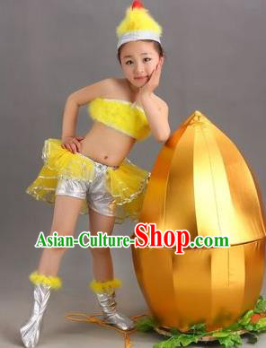 Top Compere Performance Catwalks Costume, Children Little Chicken Dress, Modern Dance Short Yellow Bubble Dress for Girls Kids