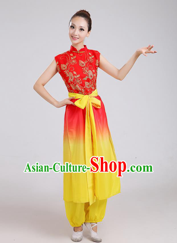 Traditional Chinese Classical Dance Yangge Fan Dance Costume, Folk Dance Drum Dance Uniform Yangko Clothing for Women