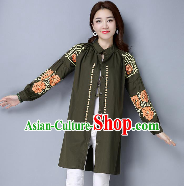 Traditional Chinese National Costume, Elegant Hanfu Dipdye Green Shirt, China Tang Suit Republic of China Chirpaur Blouse Cheong-sam Upper Outer Garment Qipao Shirts Clothing for Women