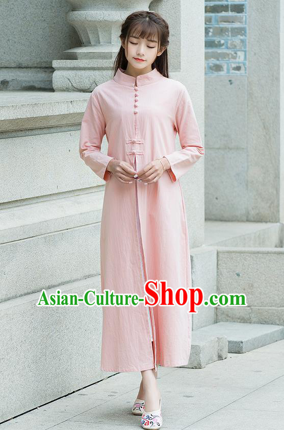 Traditional Ancient Chinese National Costume, Elegant Hanfu Stand Collar Pink Coat Robes, China Tang Suit Plated Buttons Cape, Upper Outer Garment Dust Coat Clothing for Women