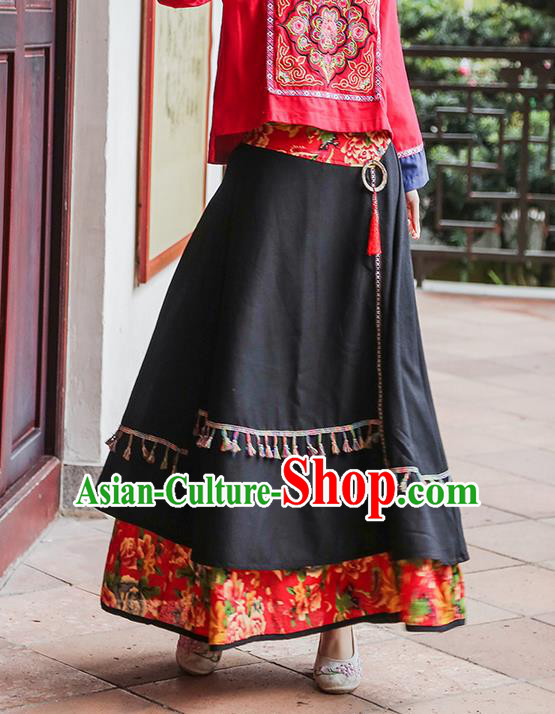 Traditional Ancient Chinese National Pleated Skirt Costume, Elegant Hanfu Red Patch Long Dress, China Tang Suit National Minority Bust Skirt for Women