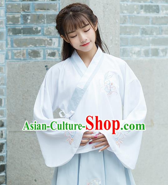Traditional Ancient Chinese Costume, Elegant Hanfu Clothing Embroidered Slant Opening White Blouse, China Ming Dynasty Princess Elegant Blouse Shirts for Women