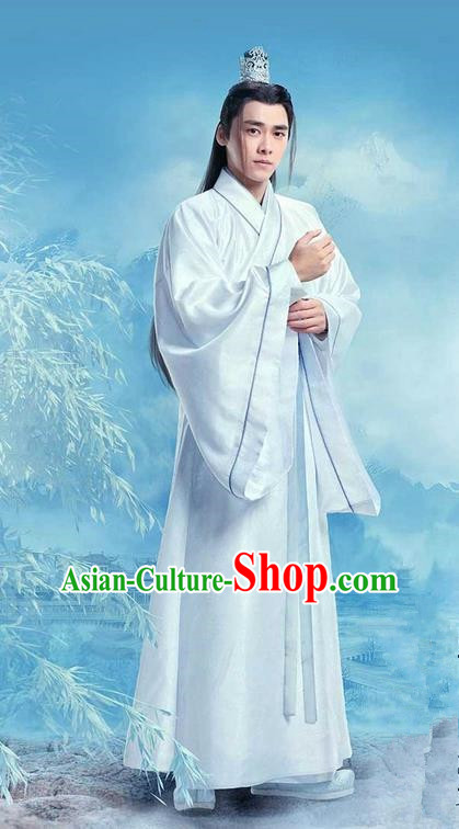 Traditional Ancient Chinese Elegant Swordsman Costume, Chinese Jiang hu Nobility Childe Dress, Cosplay Chinese Television Drama Jade Dynasty Qing Yun Faction Taoist Priest Disciple Hanfu Clothing for Men