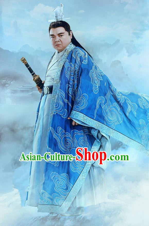 Traditional Ancient Chinese Elegant Swordsman Costume, Chinese Jiang hu Taoist Priest Villagemaster Dress, Cosplay Chinese Television Drama Jade Dynasty Qing Yun Faction Elders of the Owners Hanfu Embroidery Clothing for Men