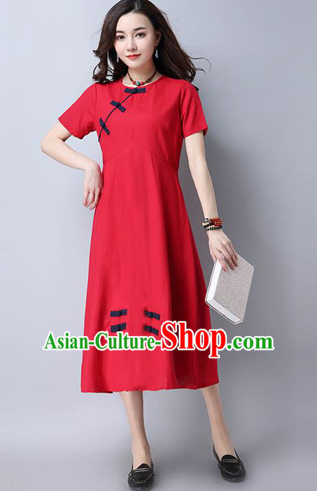 Traditional Ancient Chinese National Costume, Elegant Hanfu Mandarin Qipao Slant Opening Red Dress, China Tang Suit Chirpaur Republic of China Cheongsam Upper Outer Garment Elegant Dress Clothing for Women