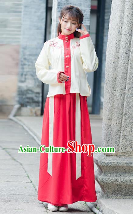 Traditional Ancient Chinese Costume, Elegant Hanfu Clothing Embroidered Sun-top Blouse and Dress, China Ming Dynasty Princess Elegant Blouse and Skirt Complete Set for Women